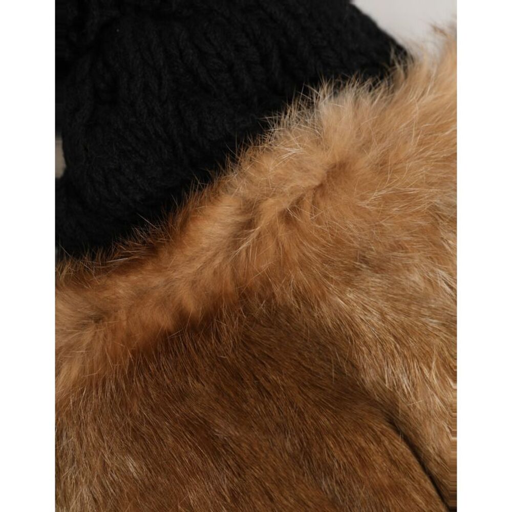 Dolce & Gabbana Black Brown Dyed Rabbit Real Fur Winter Beanie Women's Hat